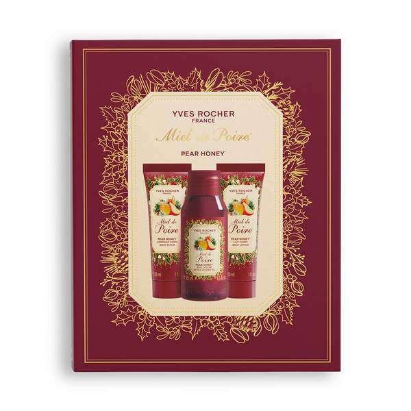 Yves Rocher - XMAS Limited Edition - Verzorgingsset 3-delig - Perenhoning - Kerstcadeauset - Douchegel 50ml, Scrub 30ml & Bodymilk 30ml