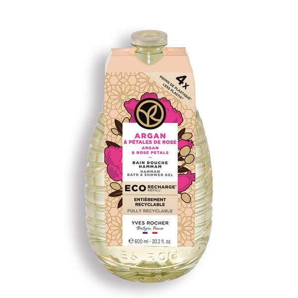 Eco-Navulling Bad- en Douchegel Argan &amp; Rozenblaadjes